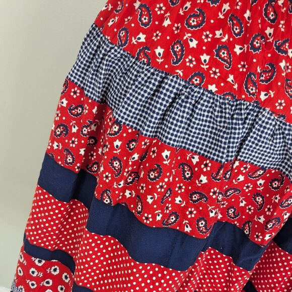 Vintage Dress Bandana Print Fit Flare Short Sleeve Patriotic July Navy Red M - Picture 9 of 11